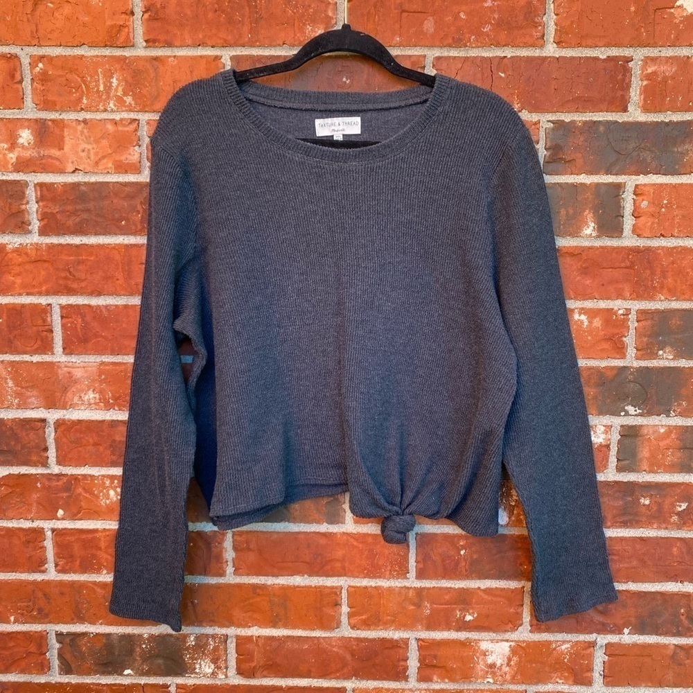 Madewell Texture and Thread Womens 2X Gray Jaquard Knot Front Ribbed Top